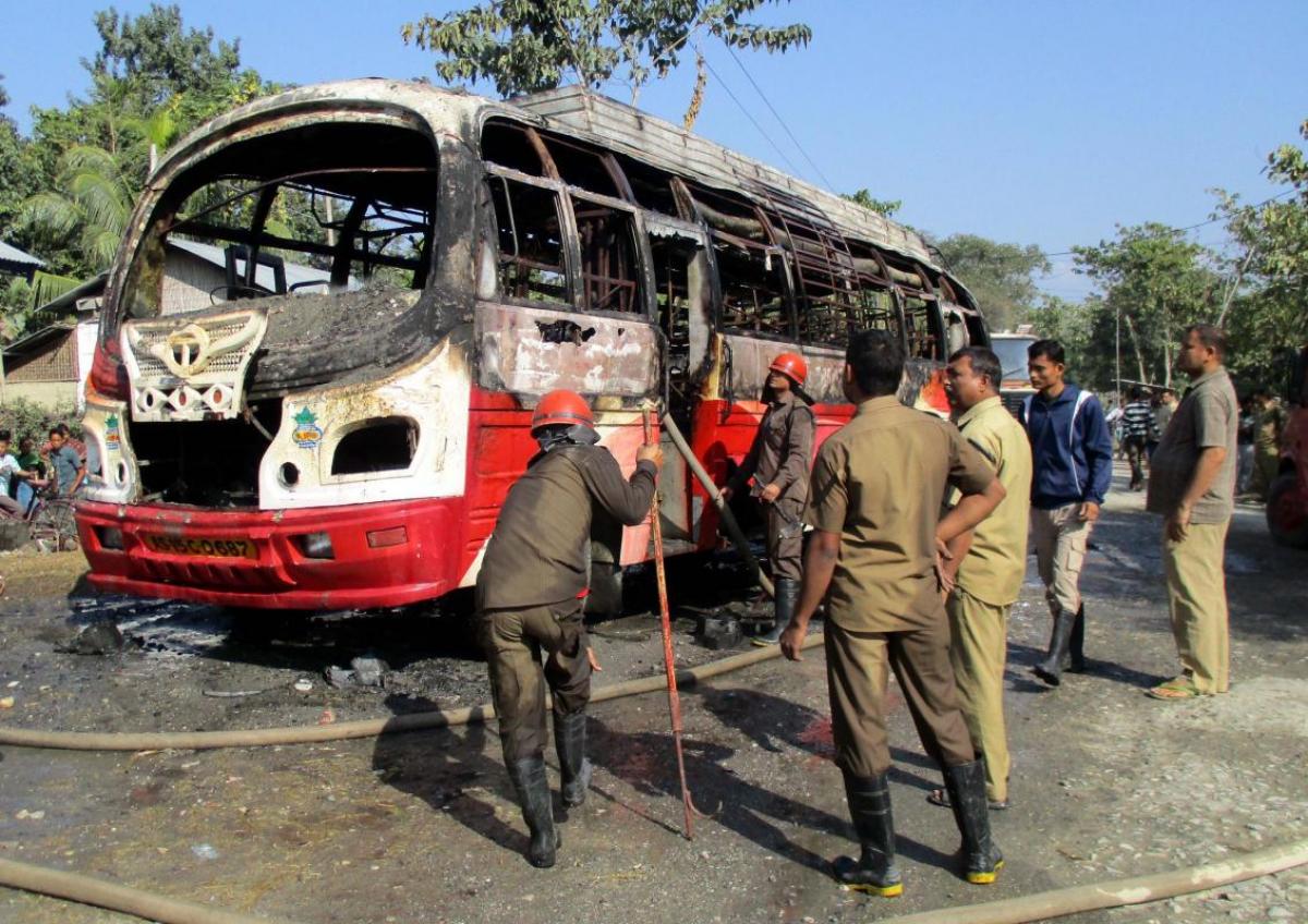 Mob fury: Passenger bus set ablaze in Assam